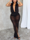 Sexy See-through Mesh Deep V Hooded Sleeveless Dress