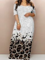 White Fashion Printed Casual Temperament One Neck Dresses