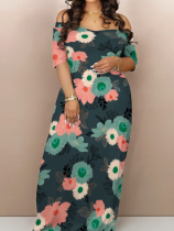 Navy Blue Casual Printed Oversized Dress