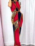 Red Fashionable O-Neck Temperament Casual Printed Two-Piece Suit