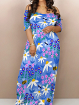 Blue Casual Printed Oversized Dress