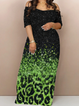 Green Fashion Printed Casual Temperament One Neck Dresses
