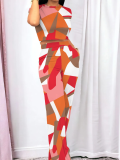 Orange Fashionable O-Neck Temperament Casual Printed Two-Piece Suit