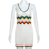 Sexy Contrast Low-cut Sleeveless Knitted Dress