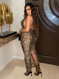 Fashion Women's Wild Leopard Print Backless Dress