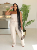 Apricot Sexy Tube Top Trousers Two Piece Set