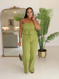 Green Sexy Tube Top Trousers Two Piece Set