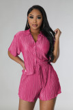 Rose Red Casual Pleated Loose Two-piece Set