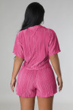 Rose Red Casual Pleated Loose Two-piece Set