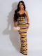 Brown Sexy Backless Halter Print Dress