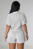 White Casual Pleated Loose Two-piece Set