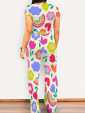 Fashionable O-Neck Temperament Casual Printed Two-Piece Suit