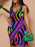 Fashion Suspender Printed Hip Dress