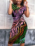 Casual Printed Round Neck Short Sleeve Dress