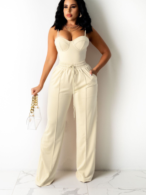 Fashionable Camisole Drawstring Wide Leg Suit