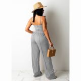 Grey Fashionable Camisole Drawstring Wide Leg Suit