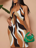 Fashion Suspender Printed Hip Dress