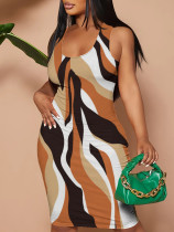 Fashion Suspender Printed Hip Dress