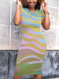 Casual Printed Round Neck Short Sleeve Dress