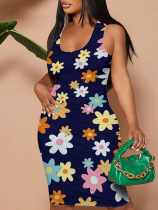 Fashion Suspender Printed Hip Dress