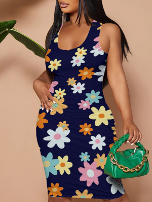 Fashion Suspender Printed Hip Dress