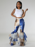 Tie-Dye Print Ruffled Flared Trousers