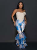Tie-Dye Print Ruffled Flared Trousers