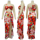 Summer Multiple Ways To Wear Lotus Leaf Hem Slit Skirt Two-Piece Set