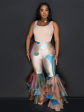 Tie-Dye Print Ruffled Flared Trousers