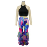 Tie-Dye Print Ruffled Flared Trousers