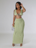 Green Sleeveless Lace-Up Backless Skirt Sexy Two-Piece Suit