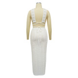 White Sleeveless Lace-Up Backless Skirt Sexy Two-Piece Suit