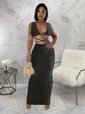 Black Sleeveless Lace-Up Backless Skirt Sexy Two-Piece Suit