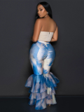 Tie-Dye Print Ruffled Flared Trousers