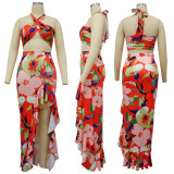 Summer Multiple Ways To Wear Lotus Leaf Hem Slit Skirt Two-Piece Set