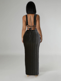 Black Sleeveless Lace-Up Backless Skirt Sexy Two-Piece Suit