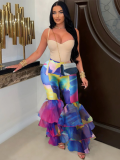 Tie-Dye Print Ruffled Flared Trousers