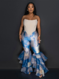 Tie-Dye Print Ruffled Flared Trousers