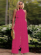 Rose Red Sexy Backless Lace-Up Long Top Wide-Leg Pants Fashionable Two-Piece Suit