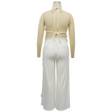 White Sexy Backless Lace-Up Long Top Wide-Leg Pants Fashionable Two-Piece Suit