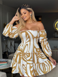 Sexy Wrap Chest Bubble Sleeve Patchwork Ruffle Dress