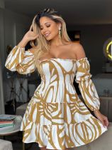 Sexy Wrap Chest Bubble Sleeve Patchwork Ruffle Dress