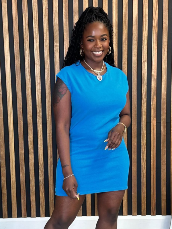 Blue Comfortable Casual Large Size Slim Hip Dress