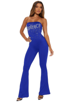 Blue Sexy Tube Top Solid Color Hot Diamond Jumpsuit