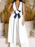 White Sexy Camellia Bow Sleeveless Wide-Leg Pants Two-Piece Suit