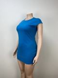 Blue Comfortable Casual Large Size Slim Hip Dress