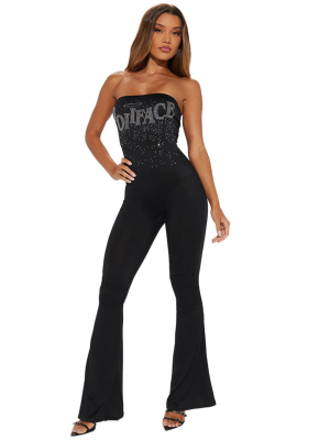 Black Sexy Tube Top Solid Color Hot Diamond Jumpsuit