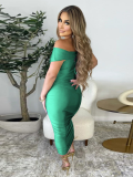 Green Fashion Women's Sexy Solid Color V-Neck Pleated Dress