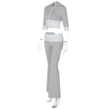 Gray Contrasting Zipper Hoodie Flared Trousers Fashionable Two-Piece Suit