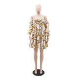 Sexy Wrap Chest Bubble Sleeve Patchwork Ruffle Dress